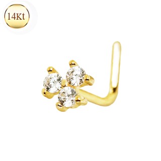 Piercing nez fleur sertie en or 14 carats � tige en "L"