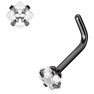 Piercing nez noir � strass carr� couvert de 4 griffes - tige "L"