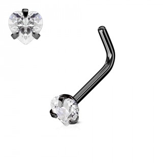 Piercing nez noir � strass coeur couvert de 3 griffes - tige "L"