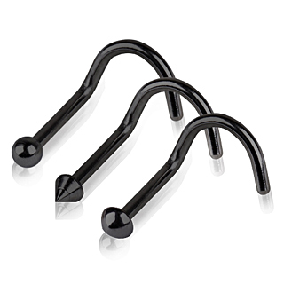 Piercing nez noir tige "U" � embout boule, pointe ou d�me