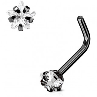 Piercing nez noir tige "L" � strass �toil� couvert de 5 griffes