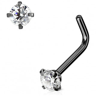 Piercing nez noir � tige "L" et strass griff� clair