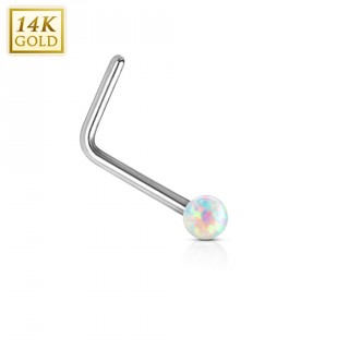 Piercing nez or blanc 14 carats avec Opale synth�tique blanche