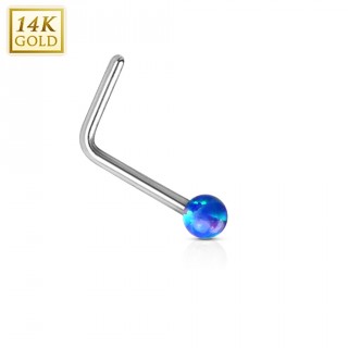 Piercing nez or blanc 14 carats avec Opale synth�tique bleue