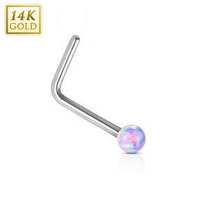 Piercing nez or blanc 14 carats avec Opale synth�tique pourpre