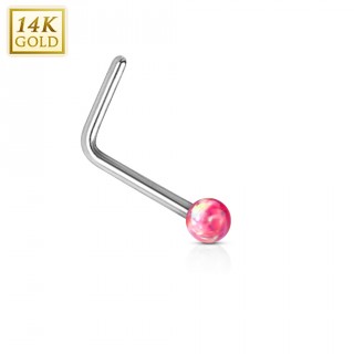 Piercing nez or blanc 14 carats avec Opale synth�tique rouge