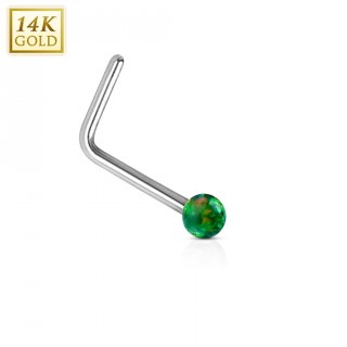 Piercing nez or blanc 14 carats avec Opale synth�tique verte