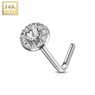 Piercing nez or blanc 14 carats � embout rond clair - Tige L