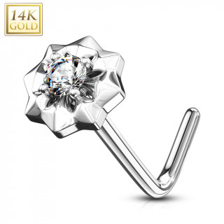 Piercing nez or blanc 14 carats � �toile sertie - Clair - Tige L