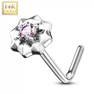 Piercing nez or blanc 14 carats � �toile sertie - Rose - Tige L