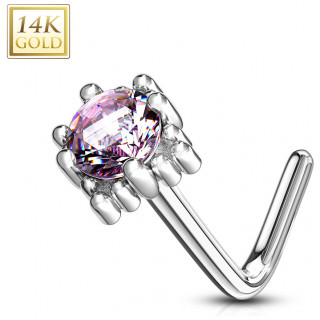 Piercing nez or blanc 14 carats � griffe de sertissage carr�e - Rose - Tige L