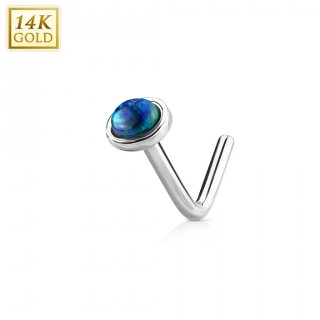 Piercing nez or blanc 14 carats � Opale nuanc�e - tige "L"