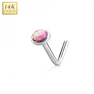 Piercing nez or blanc 14 carats � Opale rose - tige "L"