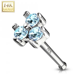 Piercing nez or blanc 14 carats � trio de zirconiums bleus