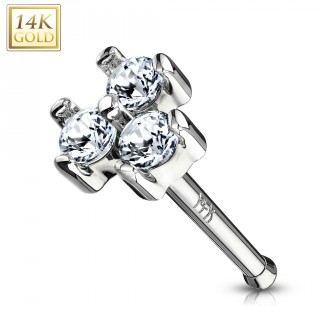 Piercing nez or blanc 14 carats � trio de zirconiums claires