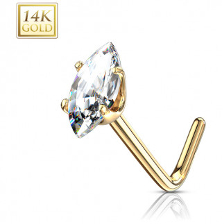 Piercing nez or 14 carats � zirconium clair en amande - Tige L