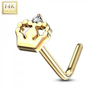Piercing nez or 14 carats � couronne sertie - Tige L
