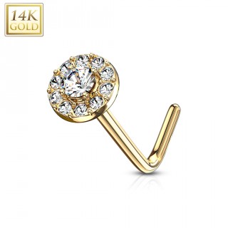 Piercing nez or 14 carats � embout rond clair - Tige L