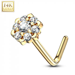 Piercing nez or 14 carats � fleur �tincelante - Clair - Tige L
