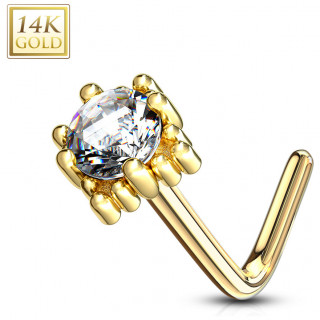 Piercing nez or 14 carats � griffe de sertissage carr�e - Clair - Tige L