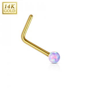 Piercing nez or jaune 14 carats avec Opale synth�tique pourpre