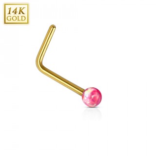 Piercing nez or jaune 14 carats avec Opale synth�tique rouge