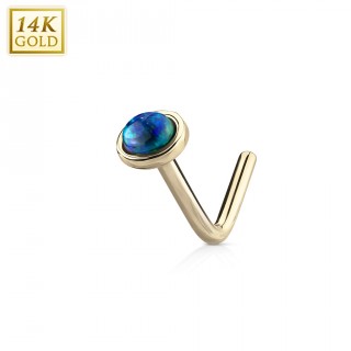 Piercing nez or jaune 14 carats � Opale nuanc�e - tige "L"