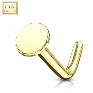 Piercing nez or jaune 14 carats tige L � embout rond plat