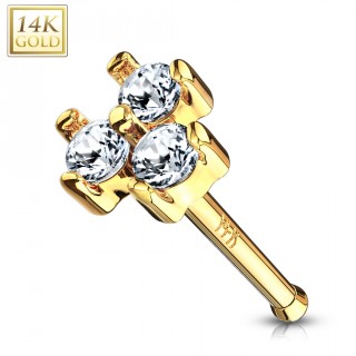 Piercing nez or jaune 14 carats � trio de zirconiums claires