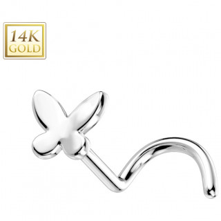 Piercing nez Papillon d'or blanc 14 carats (tige tire-bouchon)