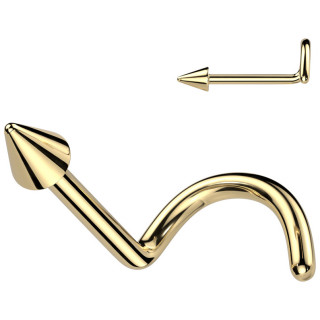 Piercing nez pointe spike stud U (tire-bouchon) en Titane dor�
