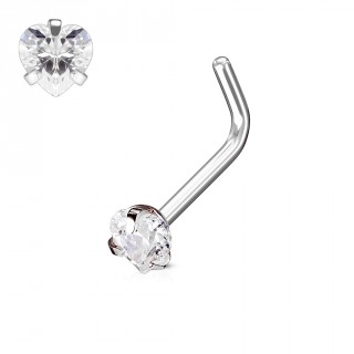Piercing nez � strass coeur couvert de 3 griffes - tige "L"