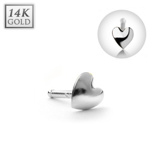 Piercing nez stud � coeur en or blanc 14 carats