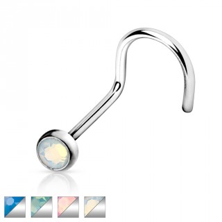 Piercing nez stud courb� en acier avec pierre Opalite