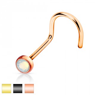 Piercing nez stud courb� en acier plaqu� avec pierre Opalite