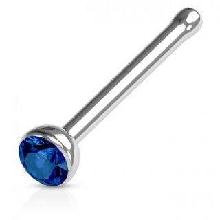 Piercing nez stud droit acier � cristal serti - bleu