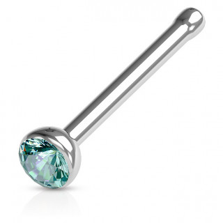Piercing nez stud droit acier � cristal serti - bleu aqua