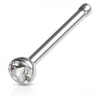 Piercing nez stud droit acier � cristal serti - clair