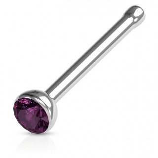 Piercing nez stud droit acier � cristal serti - pourpre