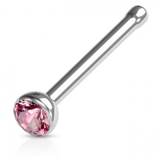 Piercing nez stud droit acier � cristal serti - rose
