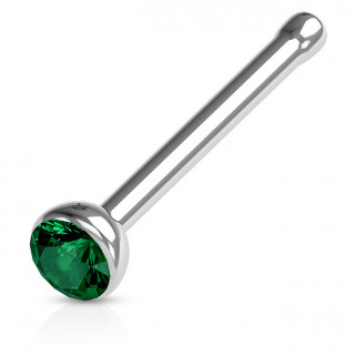 Piercing nez stud droit acier � cristal serti - Vert �meraude