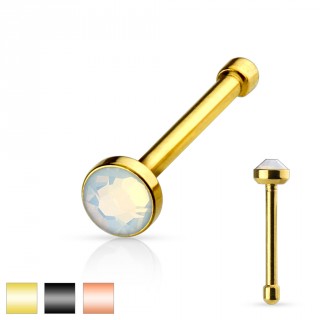 Piercing nez stud droit� en acier plaqu� avec pierre Opalite