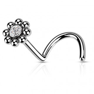 Piercing nez stud U en acier clair � fleur sertie