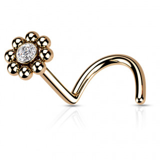 Piercing nez stud U en acier Cuivr� � fleur sertie