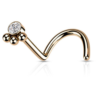 Piercing nez stud U en acier Cuivr� style boh�mien � strass et perles