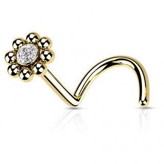 Piercing nez stud U en acier Dor� � fleur sertie
