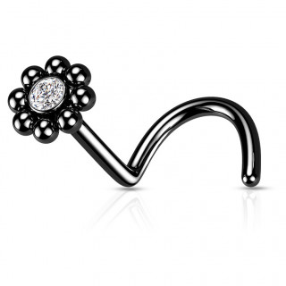 Piercing nez stud U en acier Noir � fleur sertie