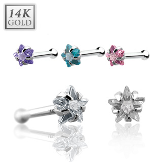 Piercing nez stud en or blanc 14 carats avec �toile de zirconium