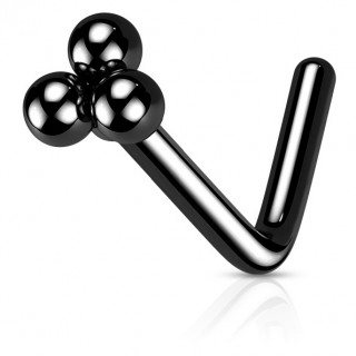 Piercing nez stud tige L en acier Noir � trois perles