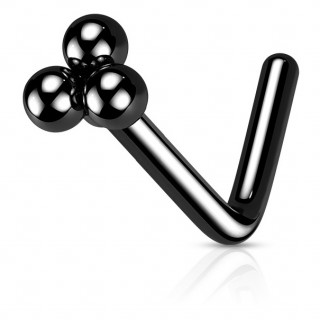 Piercing nez stud tige L en acier Noir � trois perles
